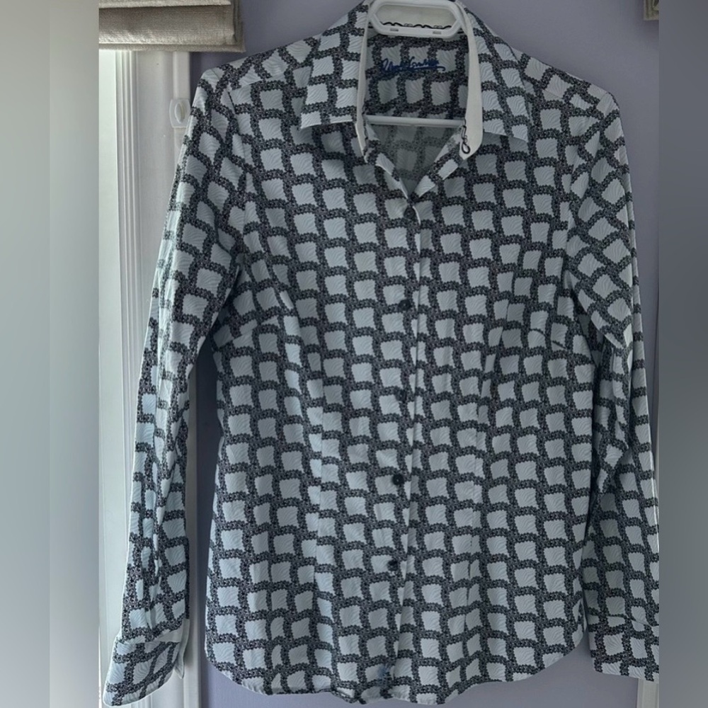 Robert Graham Mens Black and White Geometric Print Button Down Shirt